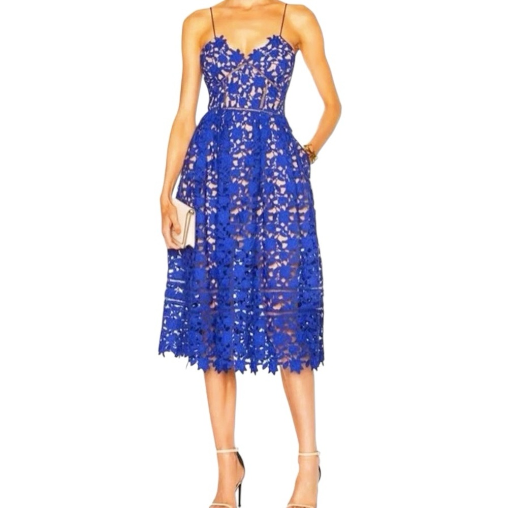 Self Portrait Size 8 Guipure Lace Cobalt Blue Azalea Dress